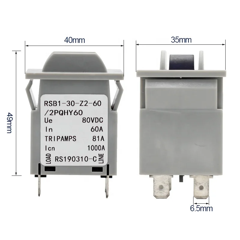 60A 80VDC Toggle  AC DC Hydraulic Magnetic Circuit Breaker Transfer Switch Automatic     220v