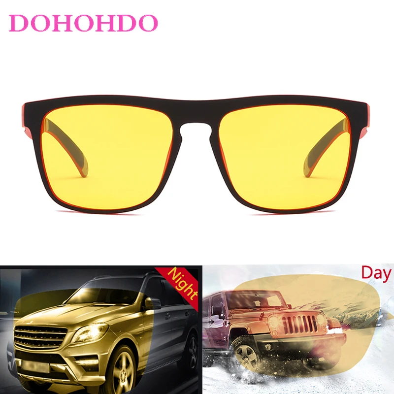 

DOHOHDO New Square Polarized Sunglasses Women Men Night Vision Glasses Yellow Lens Anti-Glare Driving Sun Glasses UV400 Eyewear