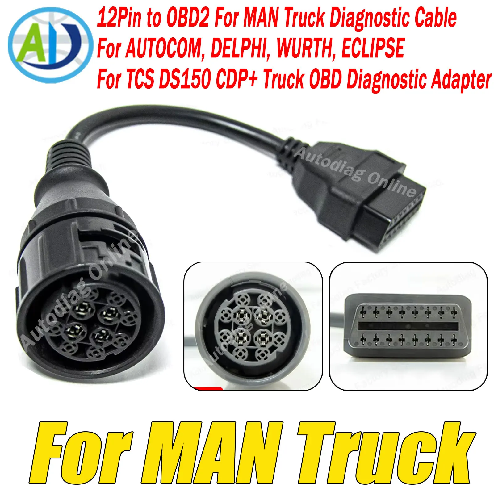OBD2 Adapter Cable For MAN Truck Diagnostic Cable For AUTOCOM, DELPHI, WURTH, ECLIPSE for TSPro Troodon 12Pin Truck OBD2 Adapter