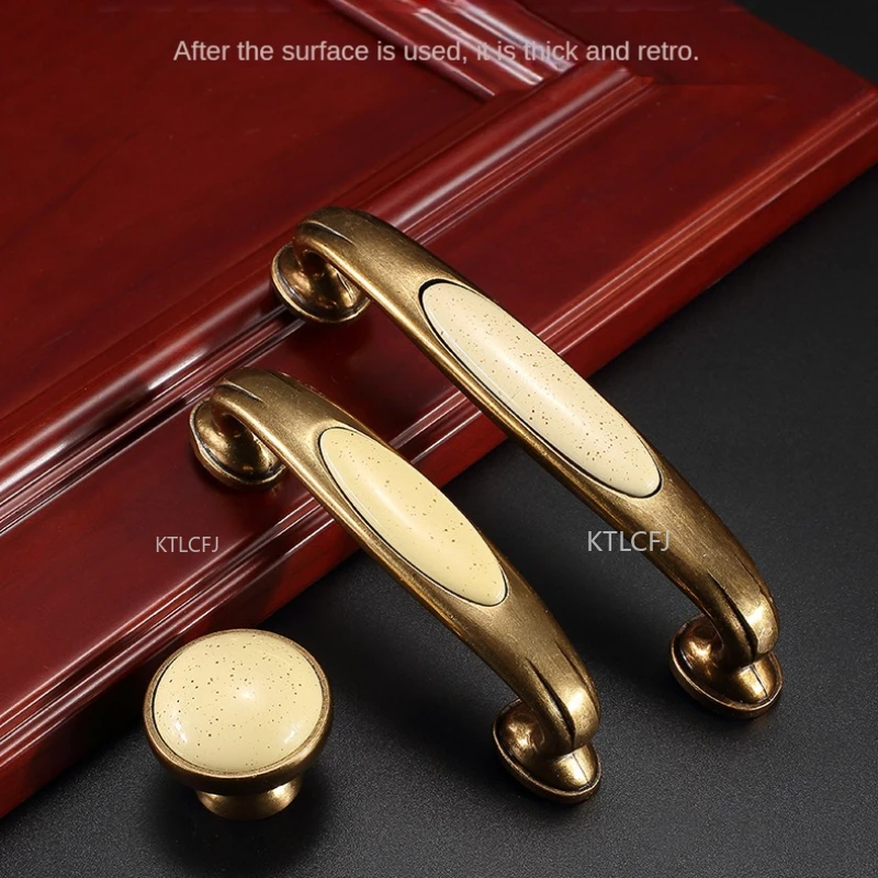 1Pcs Creamic Brass Cabinet Handles Knobs Zinc Alloy Drawer Pulls Kitchen Door Handles Door Hardware 96/128mm Furniture Handle