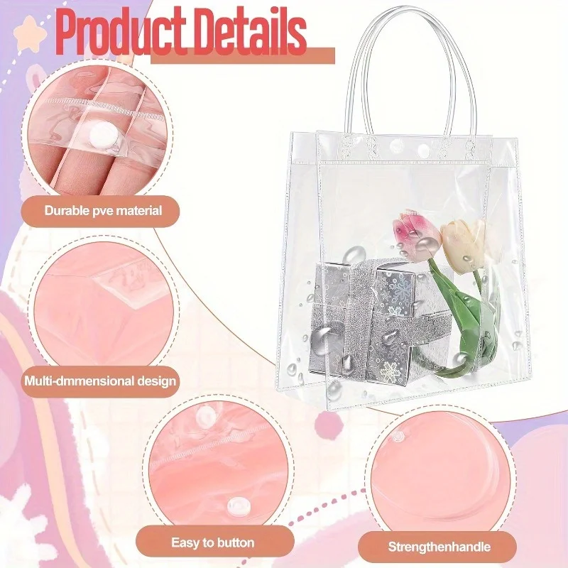 20pcs transparent gift bags, 7.8x7.8in, Christmas, Halloween, back to school, birthday gifts, wedding, PVC gift packaging bag