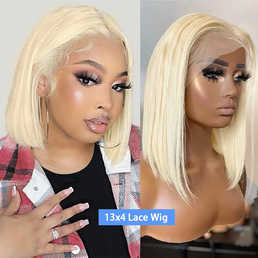 220% Density 613 Honey Blonde Straight Short Bob Wig 13x4 Transparent Lace Frontal Human Hair Wigs Invisible Knots Long-Lasting