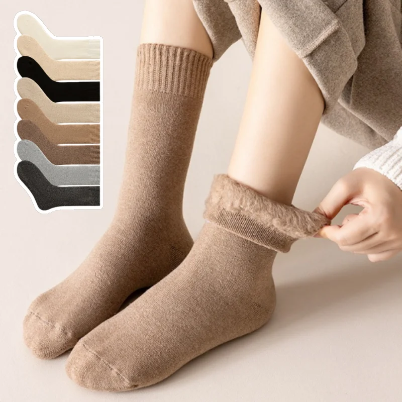 1/3 Paar Socken aus Kaschmirmischung für Damen, Thermo-Socken mit mittlerer Crew-Plüsch, Frottee-Schlaufe, Winter, warm, atmungsaktiv, Socken für kaltes Wetter, EU 34–40