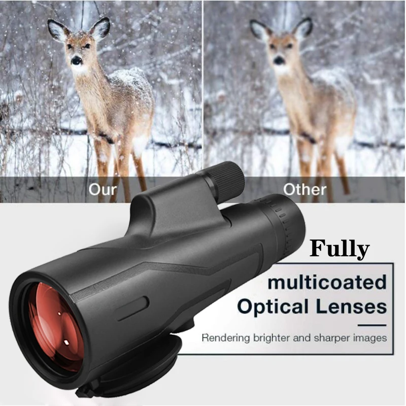 Wide Angl 12x52 Powerful ED Monocular Telescope Premium Extra-Low Dispersion Fogproof Long Range BAK4 Monocle for Hunting Hiking