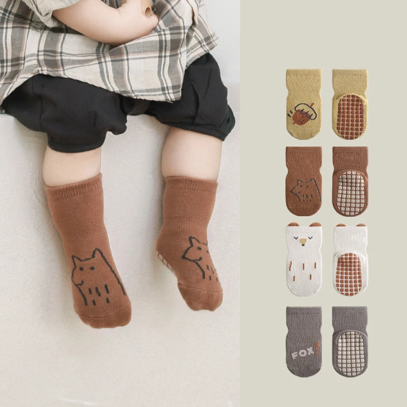 New Baby Socks Children Floor Socks Combed Cotton Baby Non-Slip Toddler Socks Newborn Cartoon Cotton Socks Autumn Winter