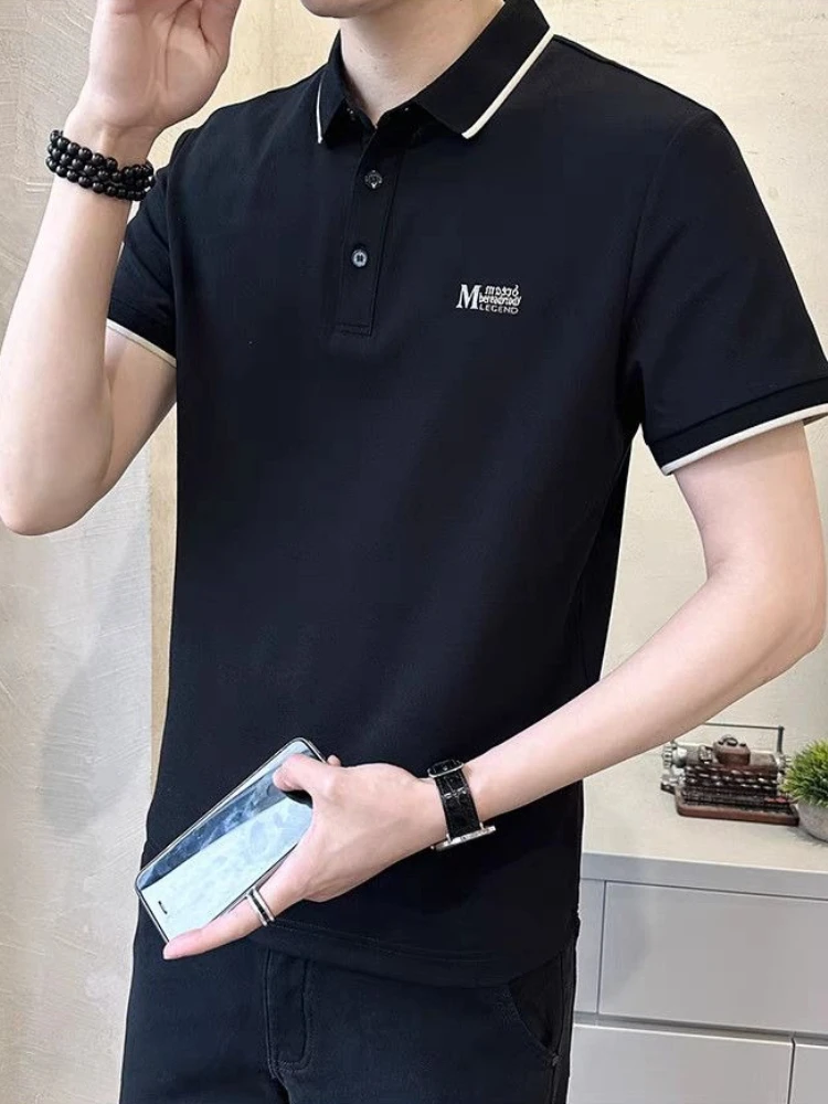 2026 Summer Men's Casual Short Sleeve Polo Shirt Fashion Slim Fit Turn-Down Collar Top Trendy Style