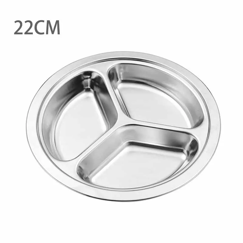 3 Section Stainless Steel Dinner Plate Lunch Container Food Plate 22/24/26cm Snack Dinner Tray For School Adult Lunch Box