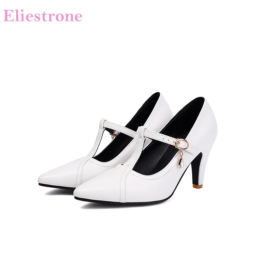 

Новинка 2024 года, осенние женские туфли-лодочки для взрослых, белые, розовые, модные офисные женские туфли на высоком каблуке с Т-образным ремешком, большие размеры 43 46