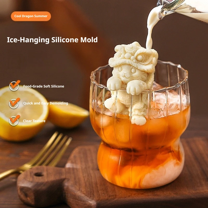 Lion Dance Bear Hanging Cup Ice Cube Mold Silicone Ice Tray Creative Home Ice Maker for Coffee Milk Tea