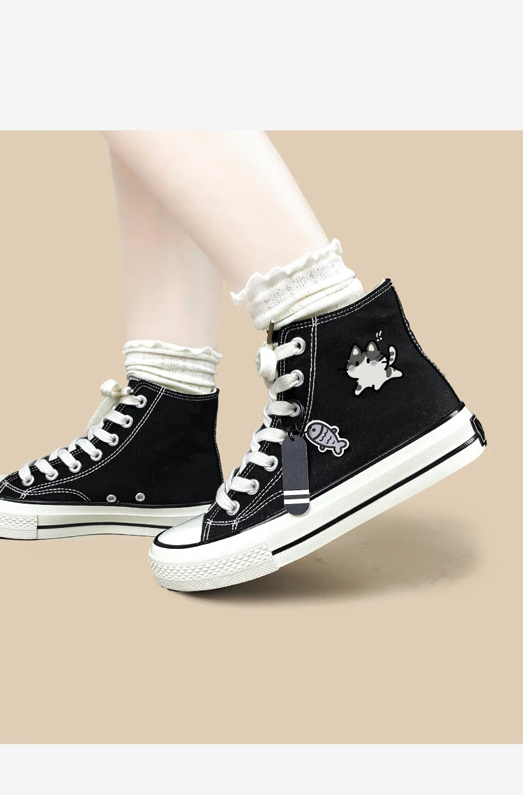 Amy und Michael Kawaii Anime Mädchen Studenten Alltagsschuhe Damen High-Top Canvas-Schuhe Schwarze Schnürschuhe Flache Freizeitsneaker – Detail 8