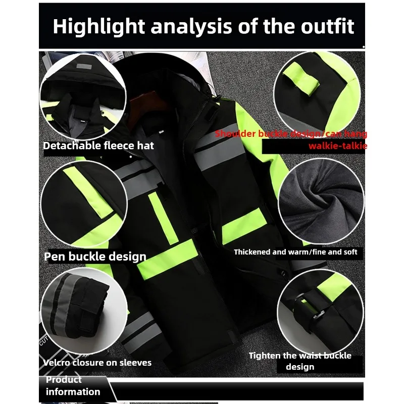 New Winter Work Jacket, Waterproof Windproof Reflective Thermal Coat with Fleece Lining, Stain Resistant