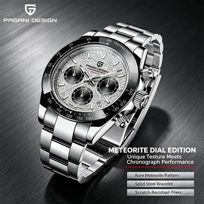 PAGANI DESIGN PD1644 Men's VK63 Quartz Chronograph Watch Sapphire Glass Stainless Steel 100M Waterproof Sport Wristwatch