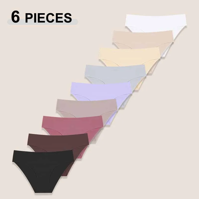 6Pcs/Set Sexy Traceless Panties For Women Seamless Low Waist Breathable Briefs High Elastic Solid Co