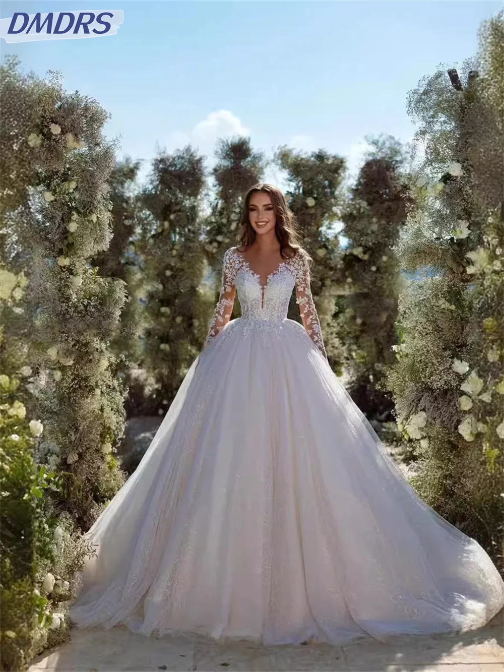 Elegante vestido De Novia De manga larga con Apliques De encaje romántico, vestido De Novia clásico De tul