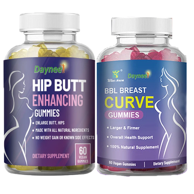 2 bottles（Hip Butt Enhancin Gummies+BBL BREAST CURVE GUMMIES）Helps shape Make it bigger fuller stronger Add natural curve