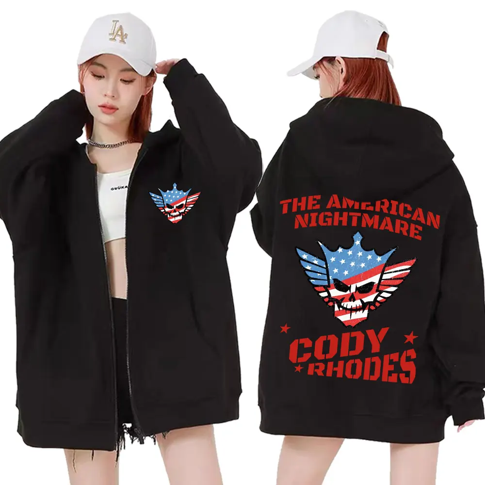 American Nightmare Cody Rhodes Logo Zip Up Hoodie Men Women Casual Fleece Oversized Zipper Hoody Harajuku Trend Sweatshirt Coats