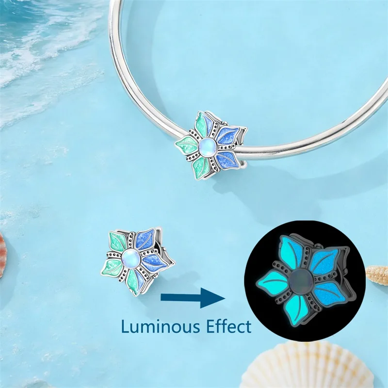 Seahorse Starfish Sailboat Shell Luminous Original Charm Silver Plated Beads Fit Bracelets Bag Keychain Diy Women Gift Accessory