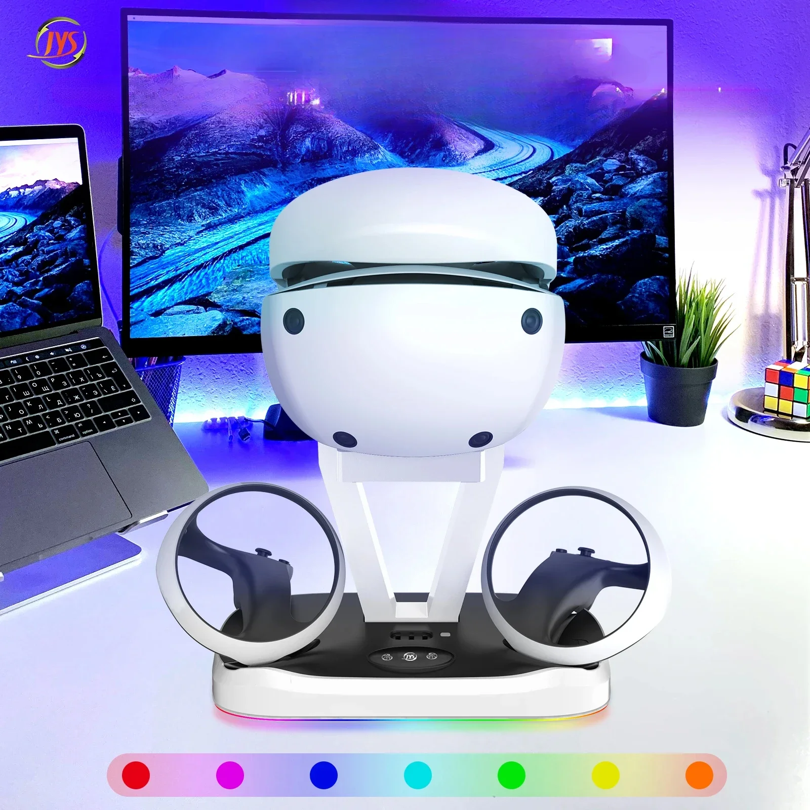 For PS VR2 Dual Controller Magnetic Charging Dock With RGB Light for PS5 VR2 Glasses Console Storage Stand VR Handle Charge Base