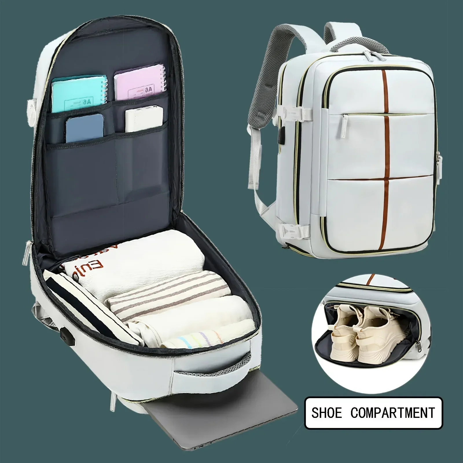 Multifunctional Travel Backpack, Airline-approved Laptop Schoolbag, Outdoor Sports Daypack With Shoes Compartment