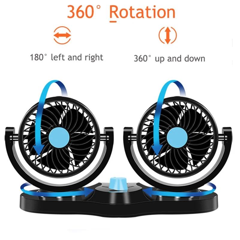 12V 24v Cooling Aircon Dual Headed Car Fan 360 Degree Rotation