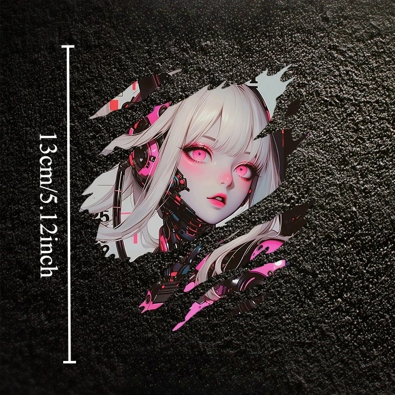 Cyberpunk Anime Girl Claw Scratch Vinyl Sticker, Sci-Fi Decal for Car Window Motorcycle Laptop