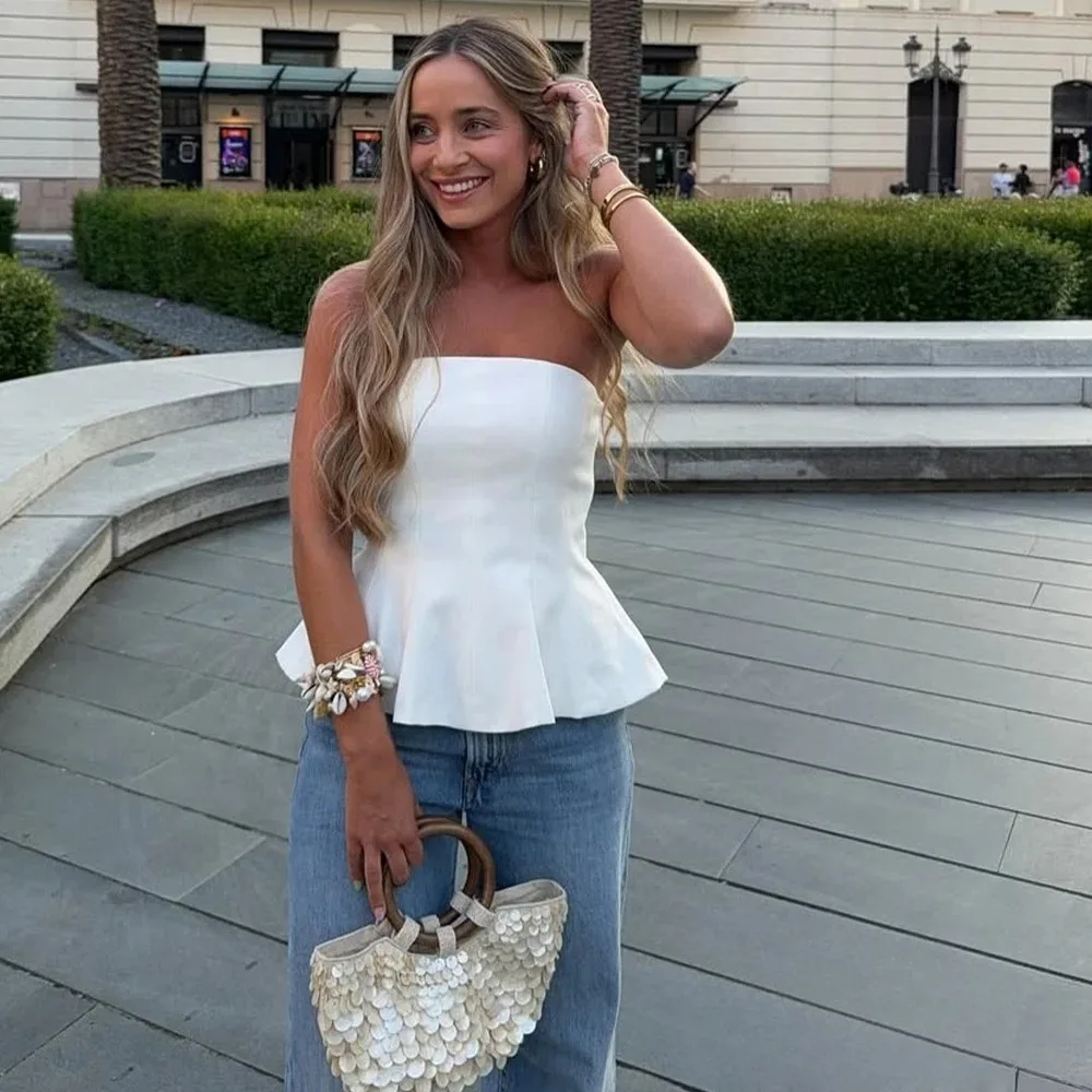 KONDALA Sexy Butter Yellow Cami Ruffles Tube Top Women Fashion 2025 Summer Strapless Y2K Girl Streetwear Tops Holiday Party Tops image 6