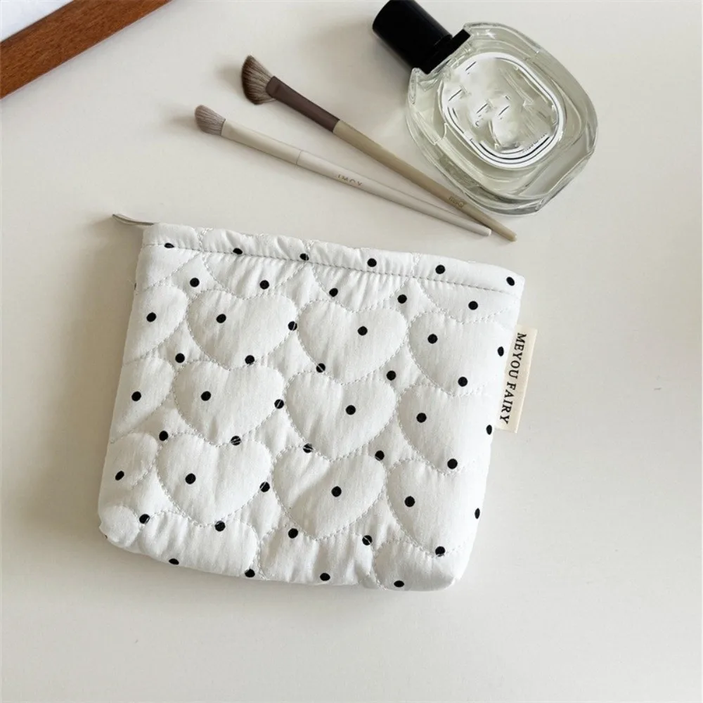 Simple Quilted Polka Dot Makeup Bag Ultralight Large Capacity Cosmetic Pouch Portable Small Coin Bag
