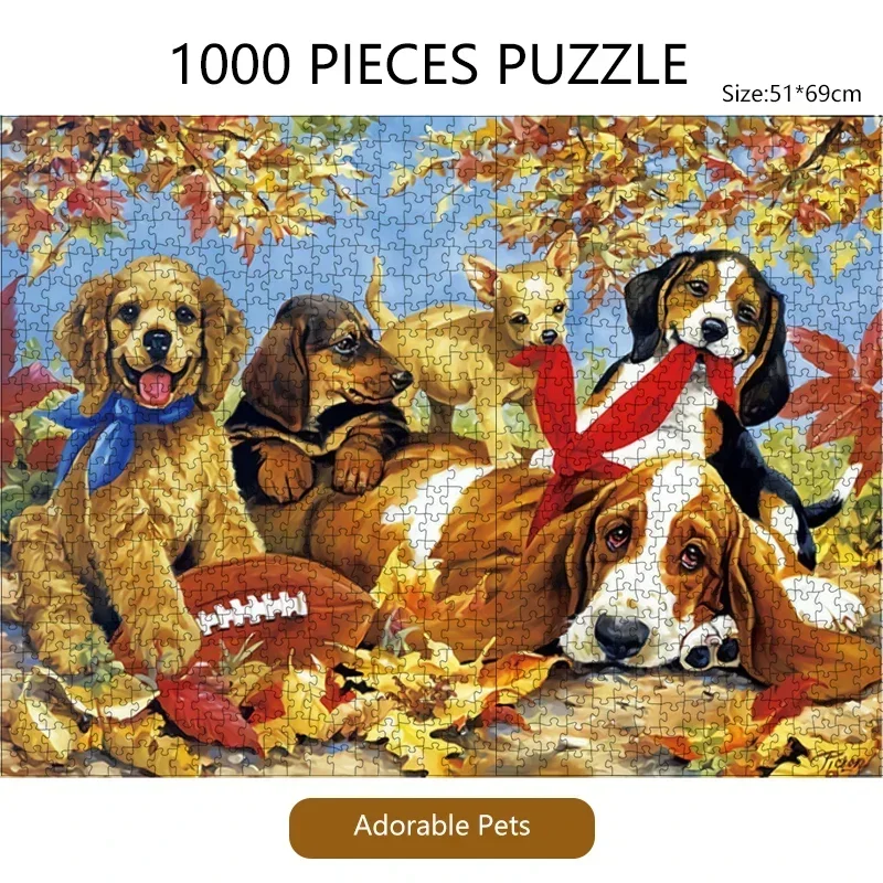 69*51cm Adult 1000 Paper Pieces Jigsaw Puzzle Cute and Adorable Pets Animals Paintings Stress Reducing Toys Christmas Gifts