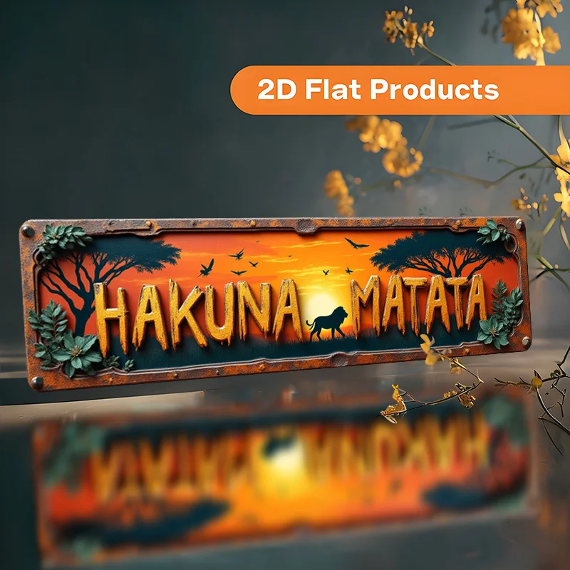 Panneau métallique vintage 2D plat « HAKUNA MATATA », art mural rétro pré-percé pour la maison, la cuisine, le café, le bureau, cadeau décoratif.