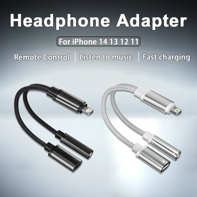 

2in1 For iOS To 3.5mm Headphone Jack Adapter Audio Aux Adaptor Charging Splitter Phone Accessories For iPhone 14 13 12 11 X iPad