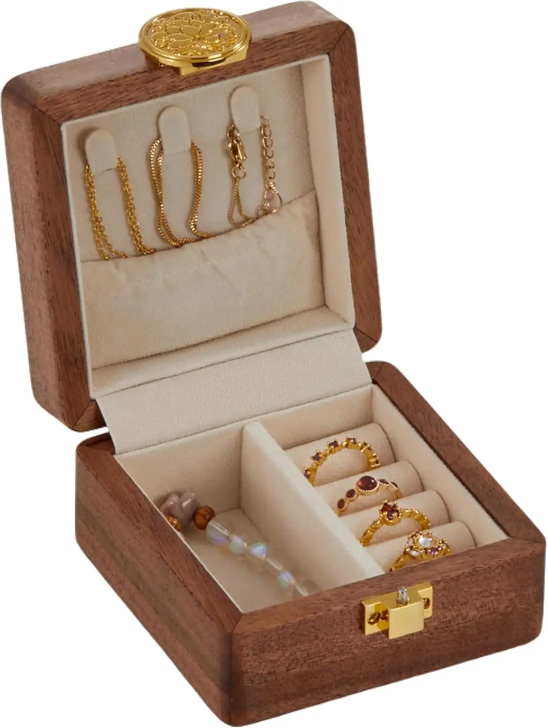 

Travel Jewelry Case Wood Small Jewelry Box for Women Wood Jewelry Organizer Storage Holder For Earrings Rings Necklaces