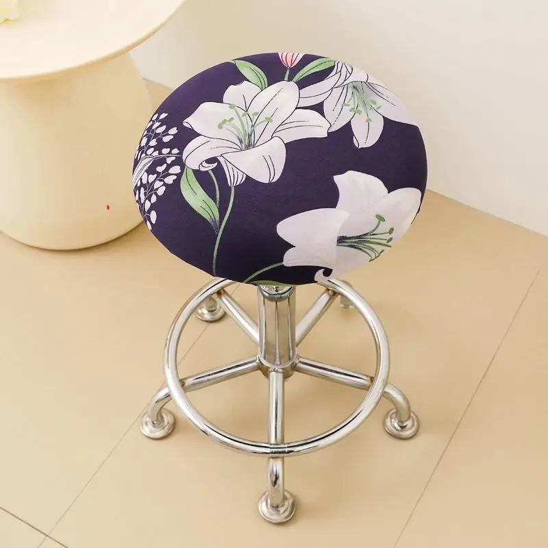 Creative Printed Round Stool Cover Stretch Chair Slipcover for Home Office Decoration Soft Washable Seat Protector Chair Cover