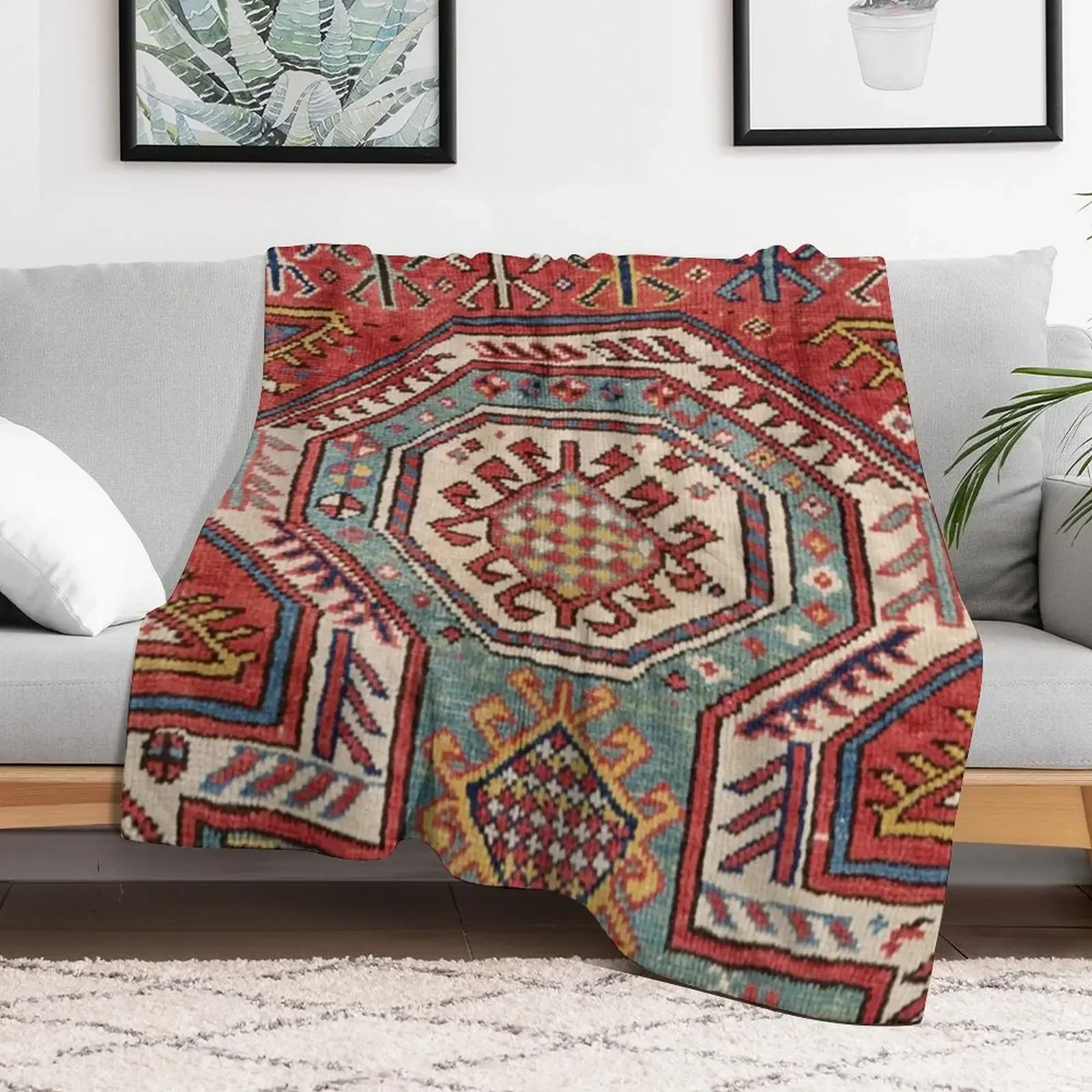 

Orduch Medallion II // 19th Century Colorful Bright Baby Blue Diamond Blossom Ornate Accent Pattern Throw Blanket