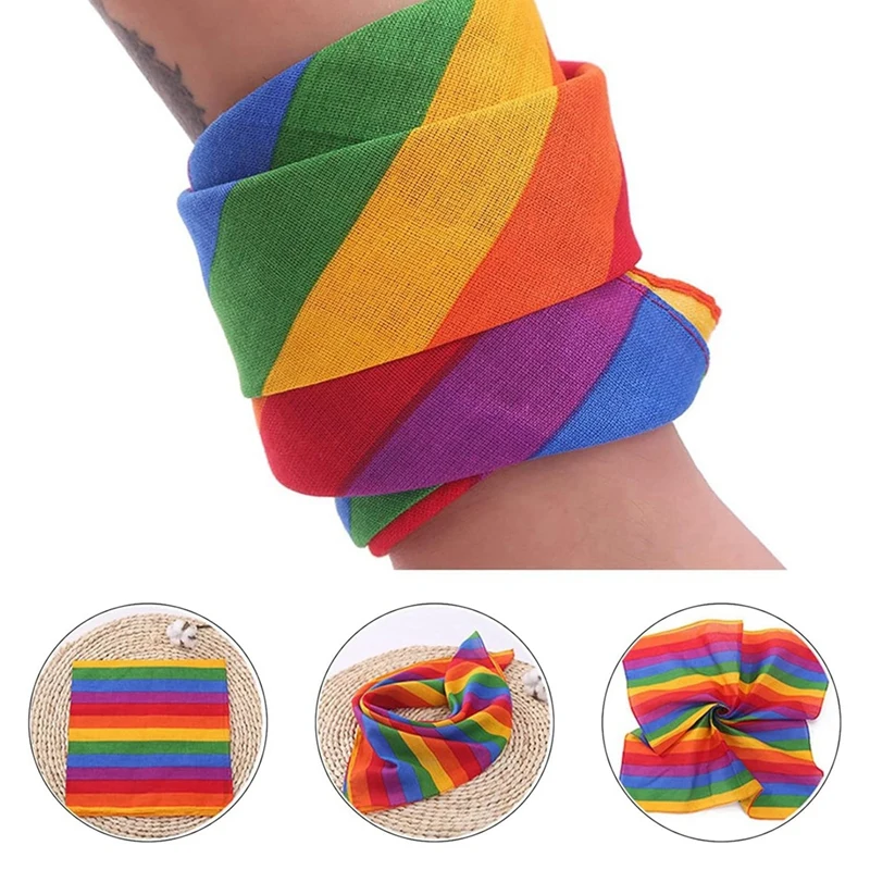 AC62-2 Pcs Rainbow Bandana Accessory Fancy Dress Headbands Handkerchief Bandana Scarf For Men Women Neck Scarf Accessories