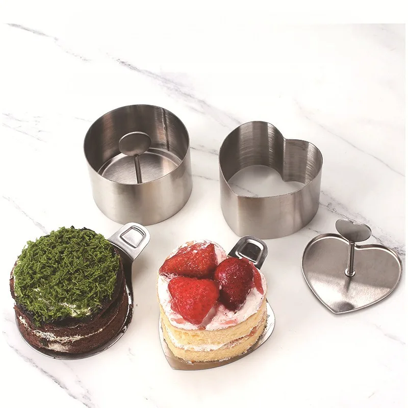 

【Mousse Cake Ring Mold】Stainless Steel Heart Round Sushi Mold for Cake, Rice Balls, Cold Dish, Baking Tool