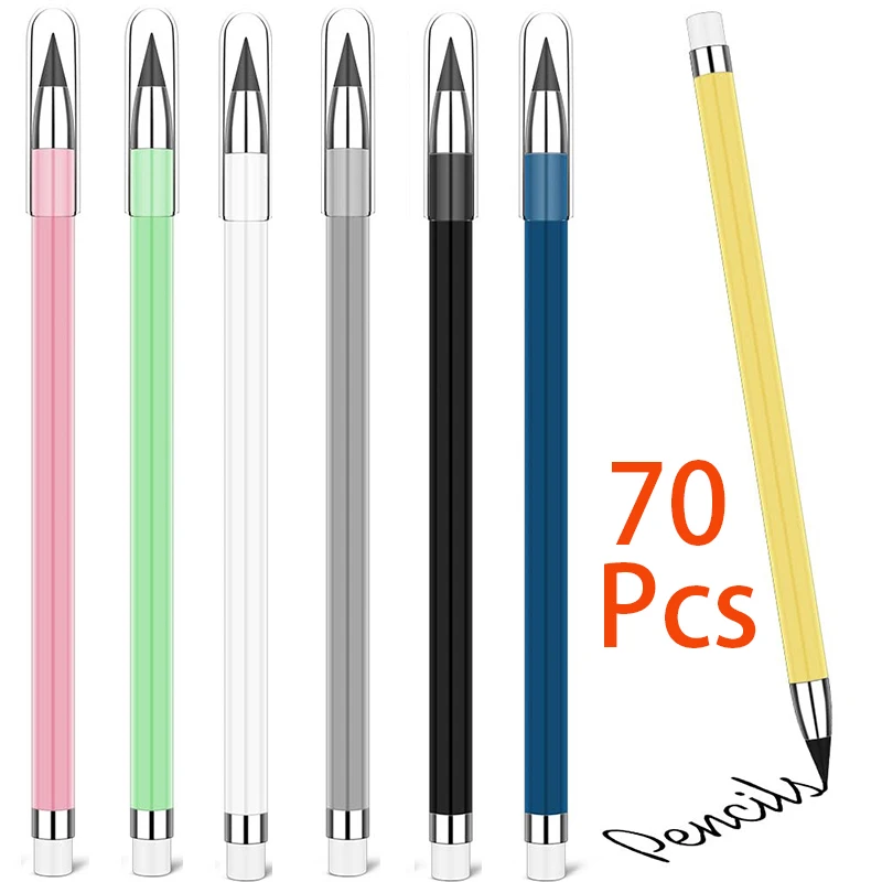 70Pcs Unlimited Inkless Pencil Everlasting Pencil Inkless Pencils Writing Pencil Reusable Erasable Pencil Writing Pencils