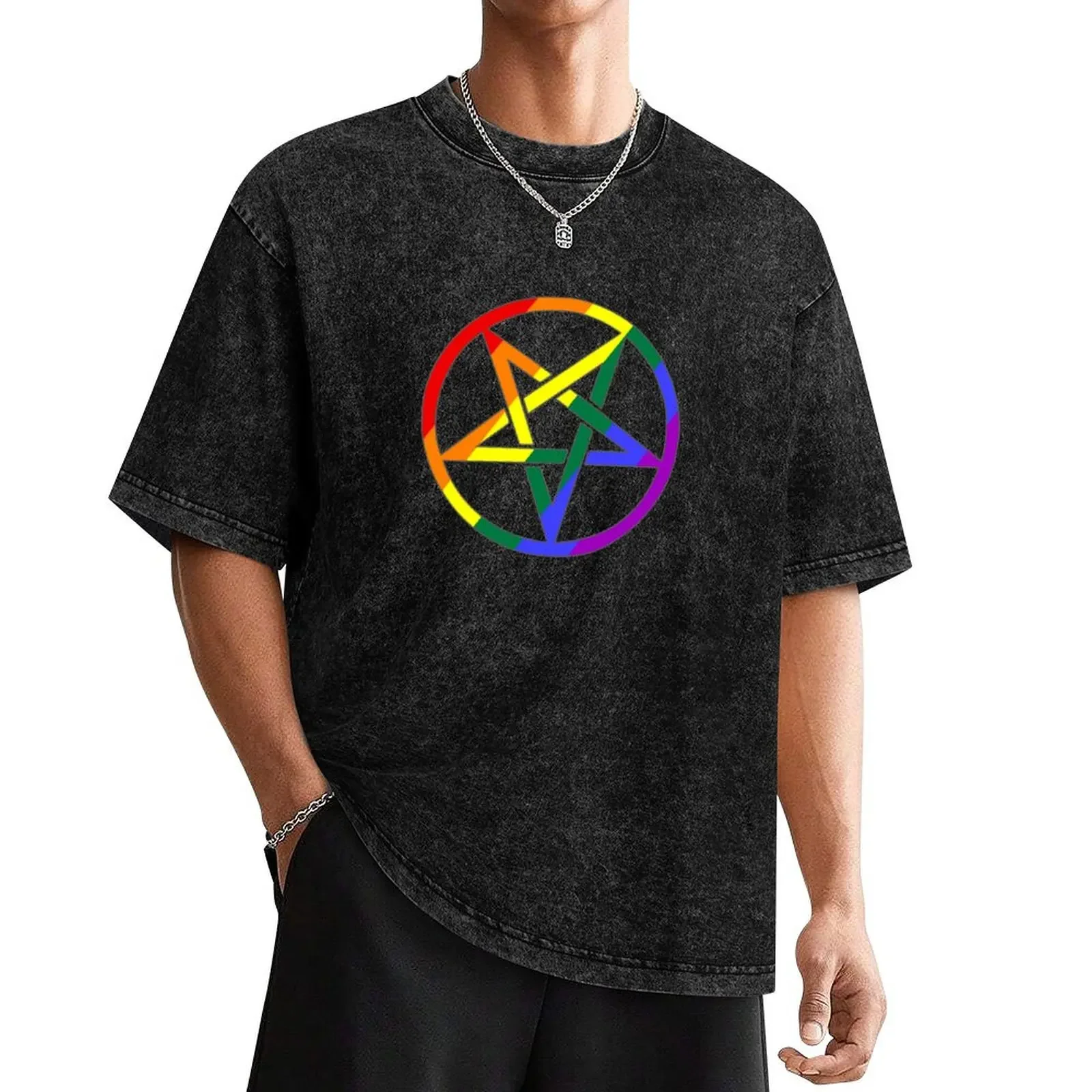 Rainbow Pentagram Santanic Symbol T-Shirt tees quick drying mens t shirts pack