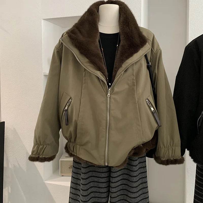 

Women's Double-Sided Wear Faux Rabbit Fur Eco-Friendly Fur Coat Thiened Parka Sle Autumn Winter New Arrival Korean Sle