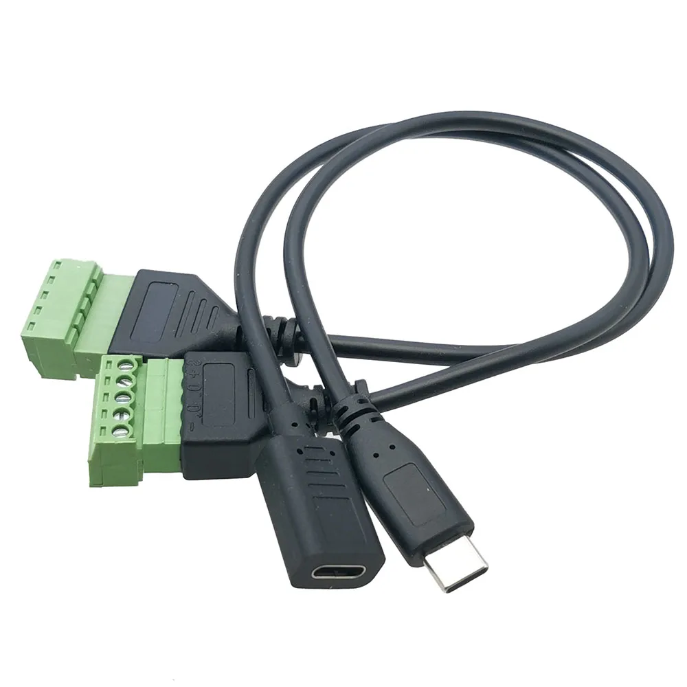 1pc USB Type C Male / Female  to 5 Pin Solderless Terminal Connector Charging Data Cable Type-C to 5Pin Bolt Screw Connector