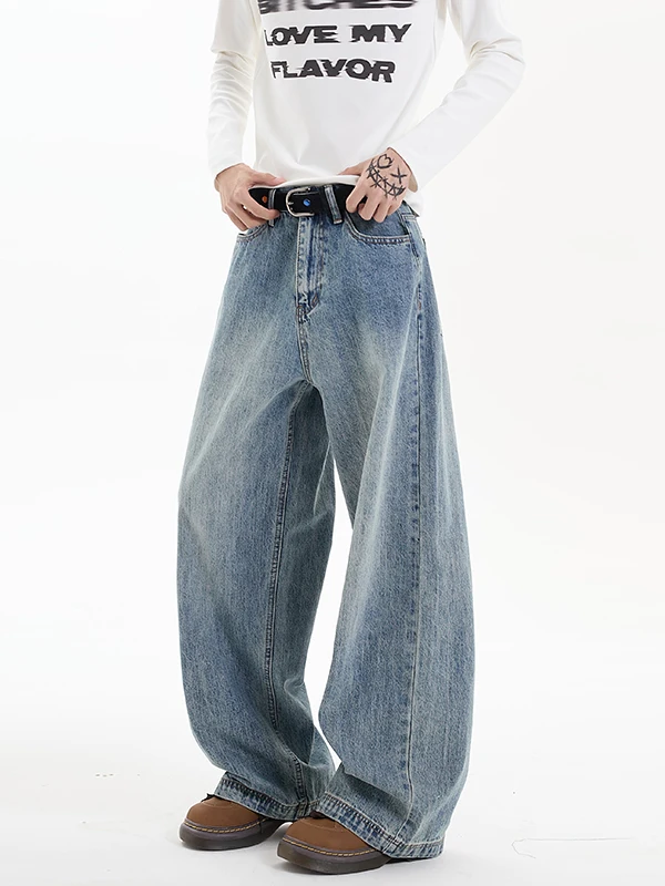 

Мужские джинсы American Washed Blue прямого кроя, повседневные свободные брюки с широкими штанинами, весенняя мода, Cleanfit, удобные, из полиэстера и хлопка