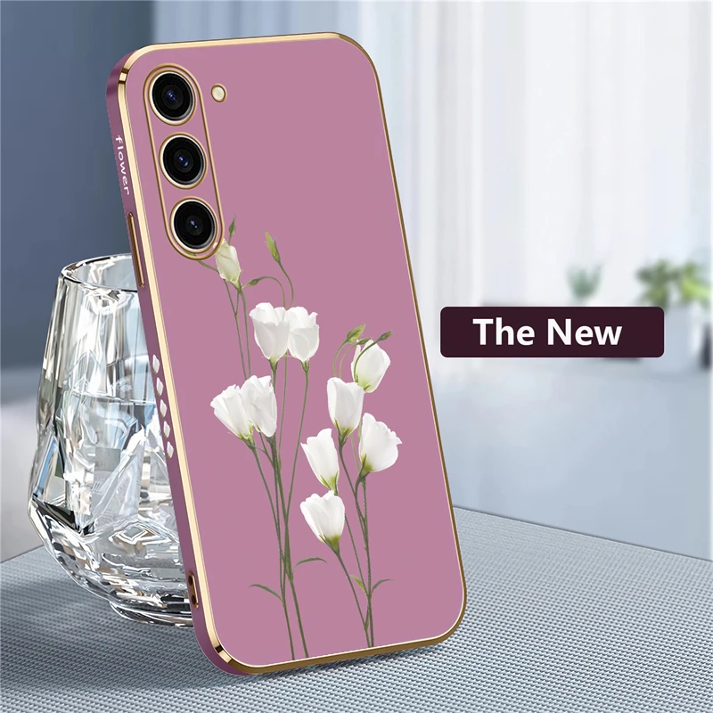 White Flower Phone Case For Samsung Galaxy S24 S23 S21 S22 Ultra S20 FE A52 A55 A54 A72 A25 A15 A33 Note 9 20 Silicon Soft Cover