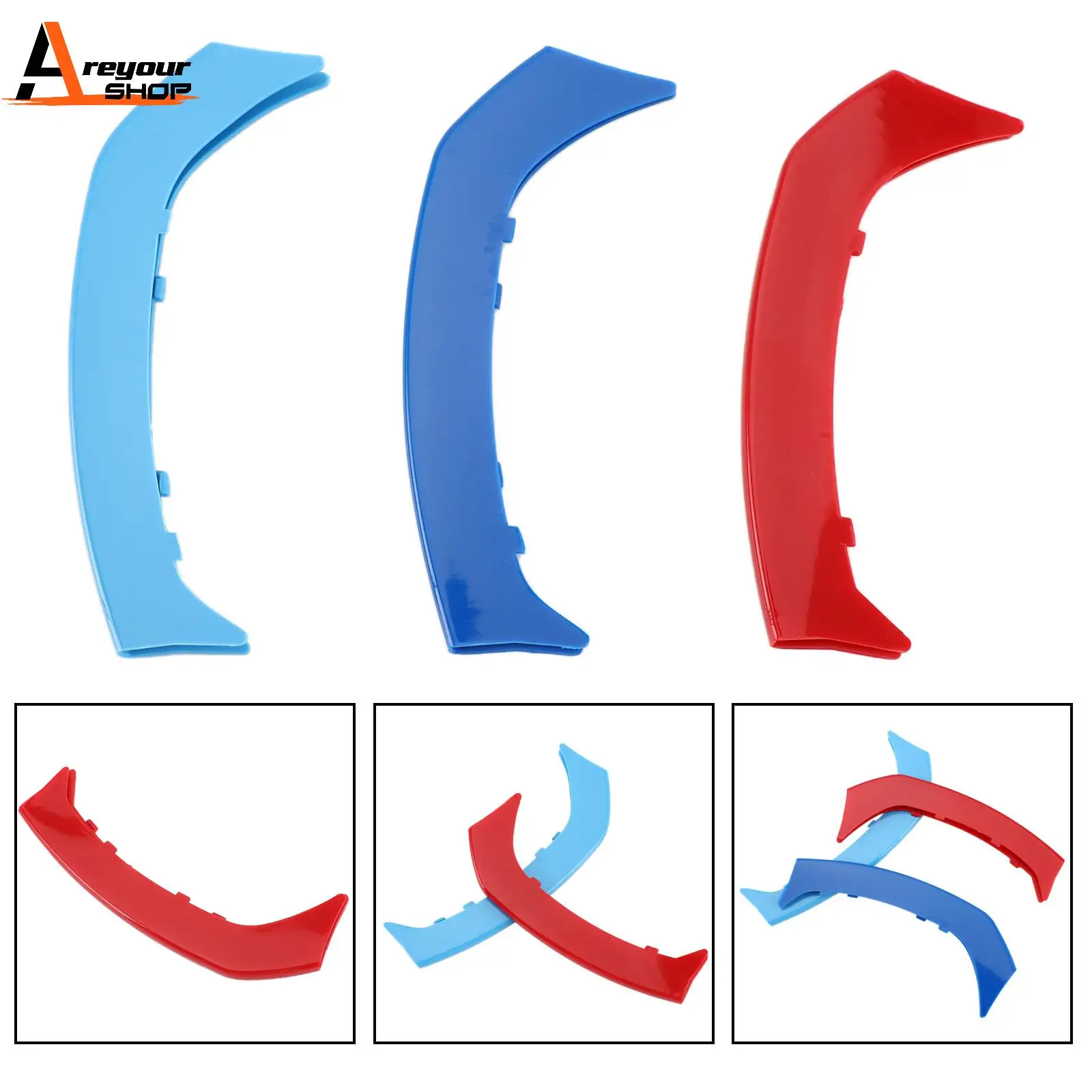 Areyourshop Tri-Colour Front Grille Grill Cover Strips Clip Trim for BMW GT3 11 Grilles Car Auto Parts