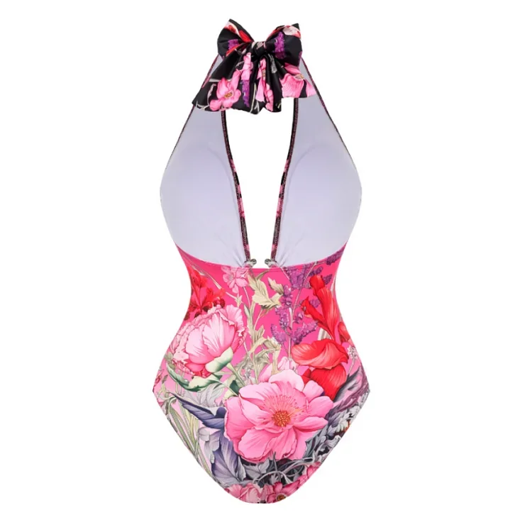 Beachwear estampado em V para mulheres, maiô de luxo, Swimwear Monokini, maiô, 2 peças, 2024