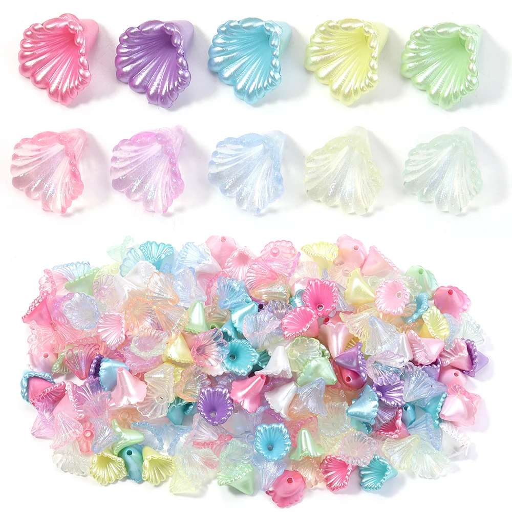100pcs/lot Flowers Acrylic Beads 13X10mm Colorful Flower Beads Caps Loose Spacer Bead For DIY Jewelry Making Earrings Necklace