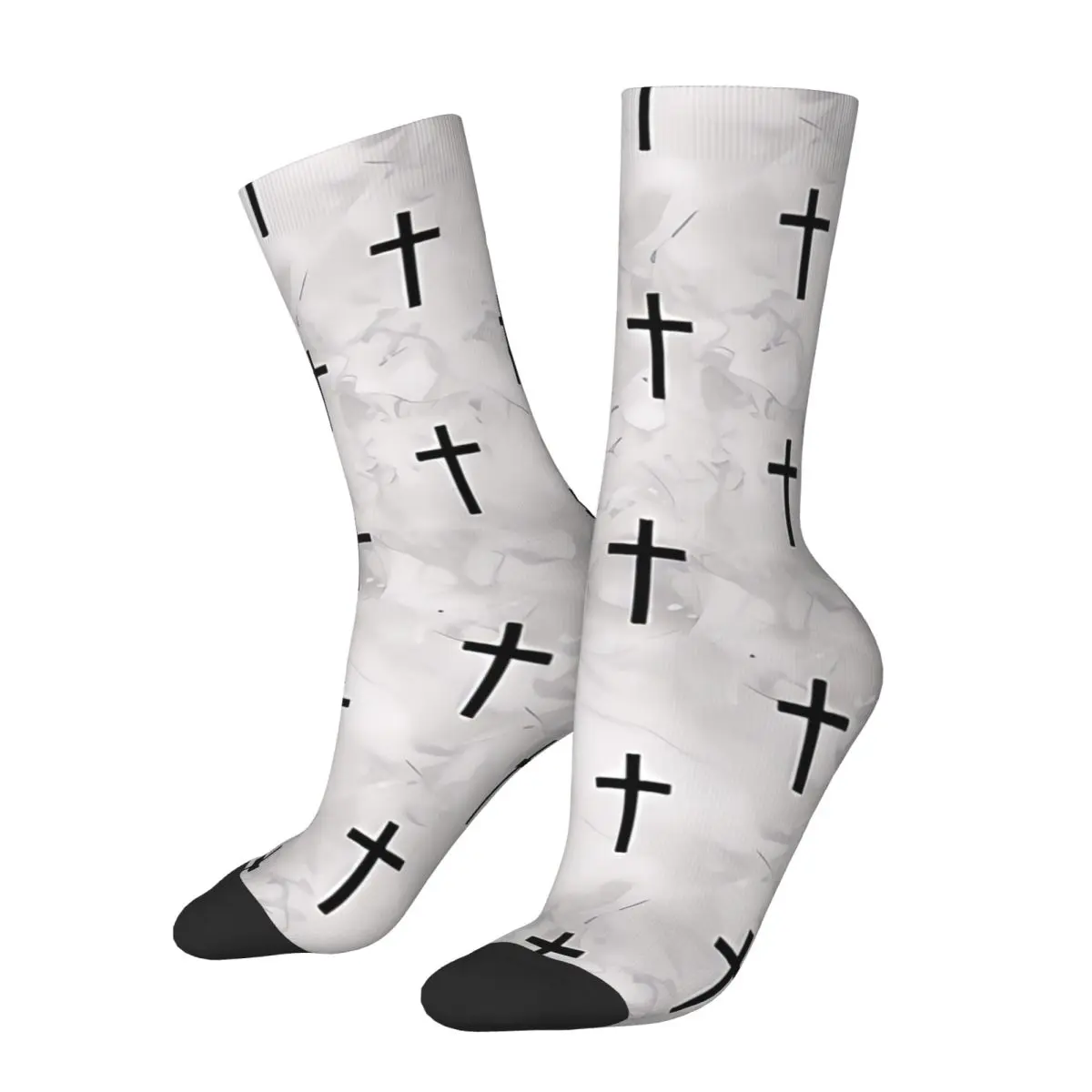 Funny Crazy Sock for Men Christian Cross Pattern Vintage Cross Crucifixion Quality Pattern Printed Crew Sock Novelty Gift