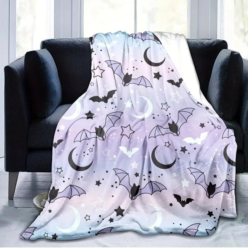 Halloween Throw Blankets Cute Ghost Bat Pumpkin Black Cat Throw Blanket Spooky Soft Flannel Blankets Decorations for Home Travel