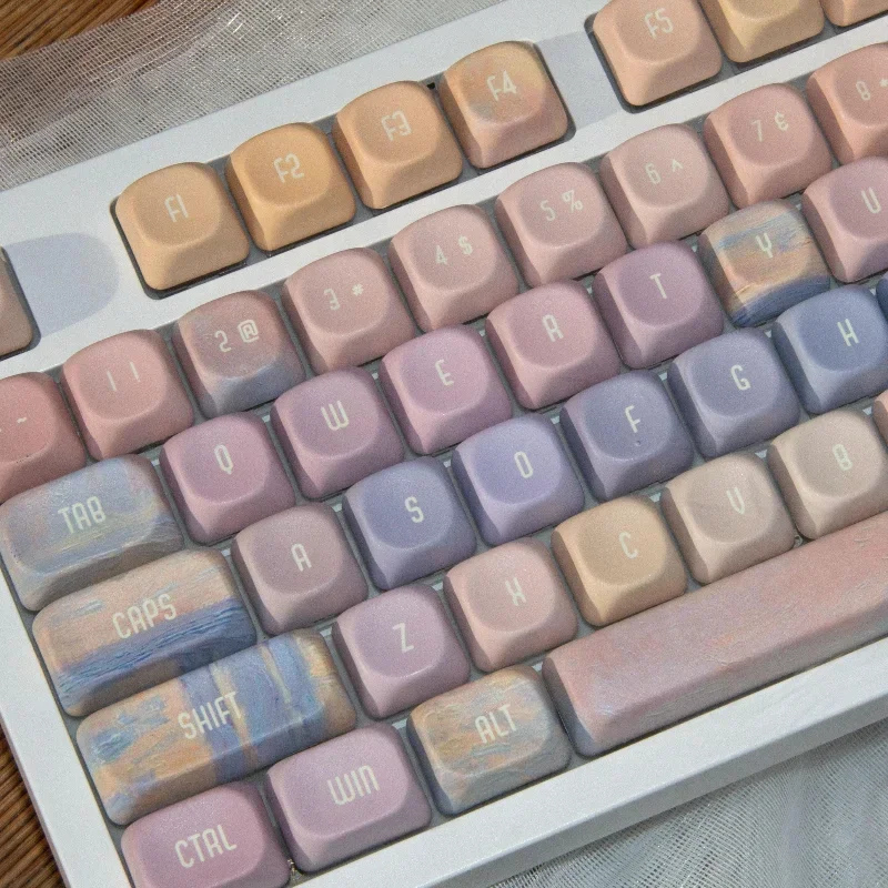 Conjunto de Keycaps temáticos de ponte cruzada, PBT Cherry Profile Keycaps para teclado mecânico, Estilo pintura a óleo, Custom Key Caps