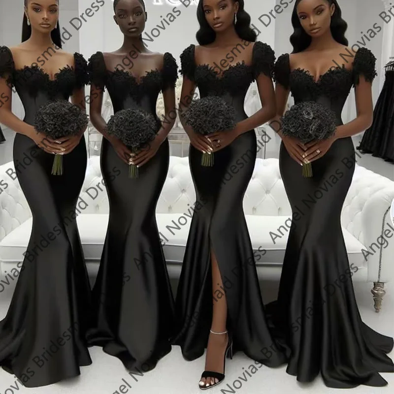 

Customized Black Mermaid Long Bridesmaid Dresses Wedding Party Dress For Women Maid Of Honor robe demoiselle d honneur femme