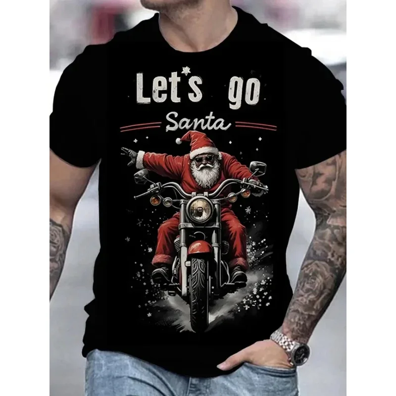 Men's Clothing Christmas Funny Shirt Short Sleeve Tee Shirt Men Tops Round Neck Santa Claus Tshirt Harajuku Loose Men T-Shirt