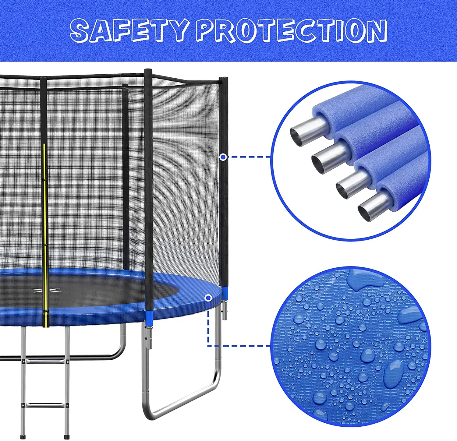 Combo Bounce Jump Trampoline with Spring Pad Waterproof Jump Mat & Ladder  Enclosure Net Outdoor Trampoline for Kids and Adults